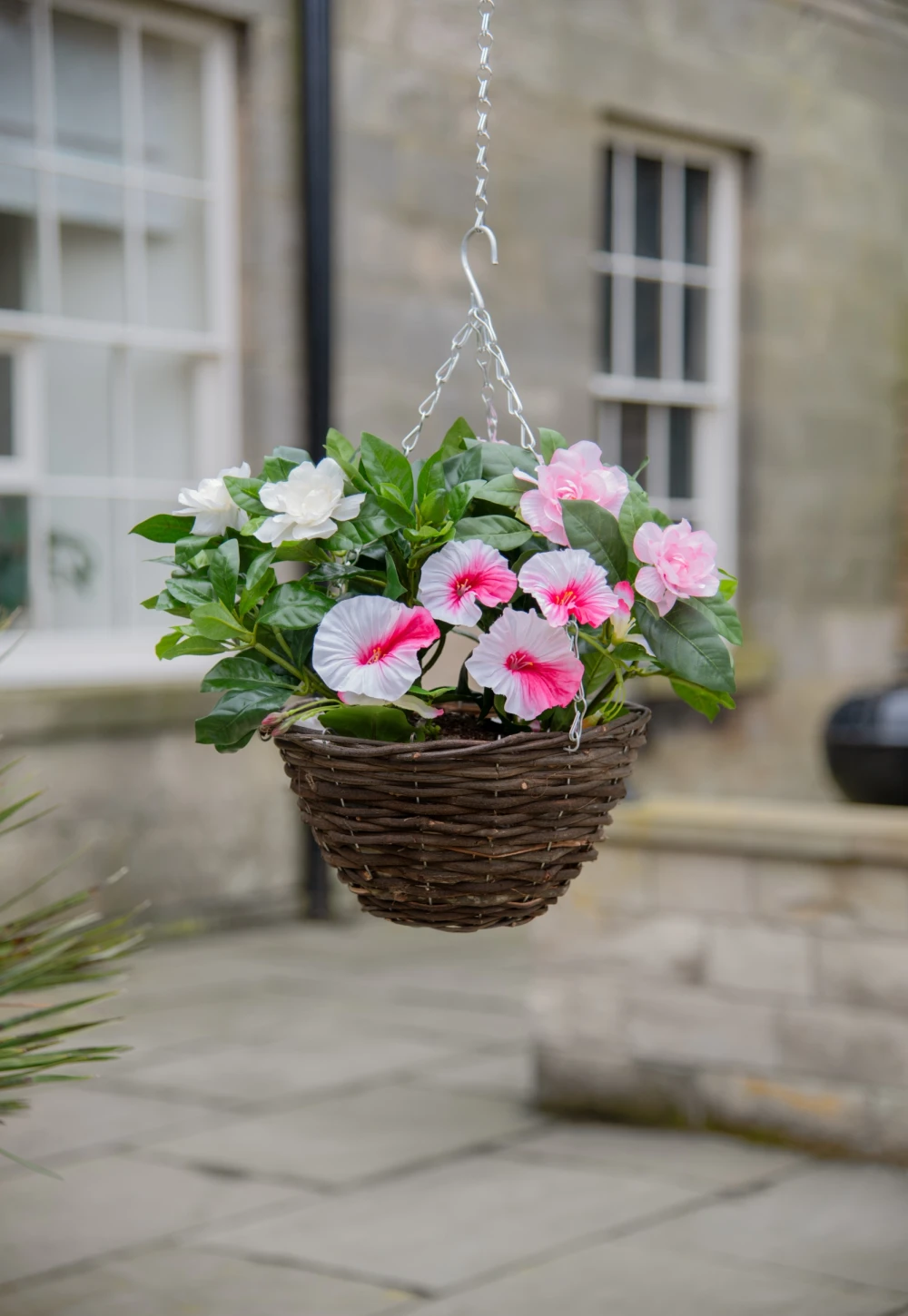 white and pink basket display