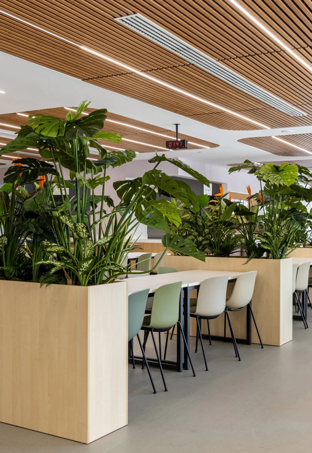 inherently fire retardant planting installed in a trough table