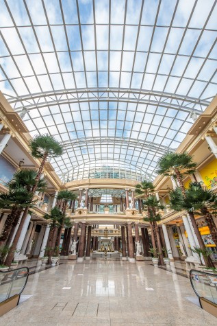 Artificial bespoke washingtonia palms situated in Barton Square, Manchester