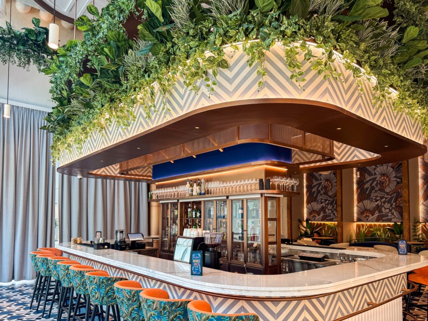 FireSilx artificial greenery installation at Sky Bay Hotel Dubai bar